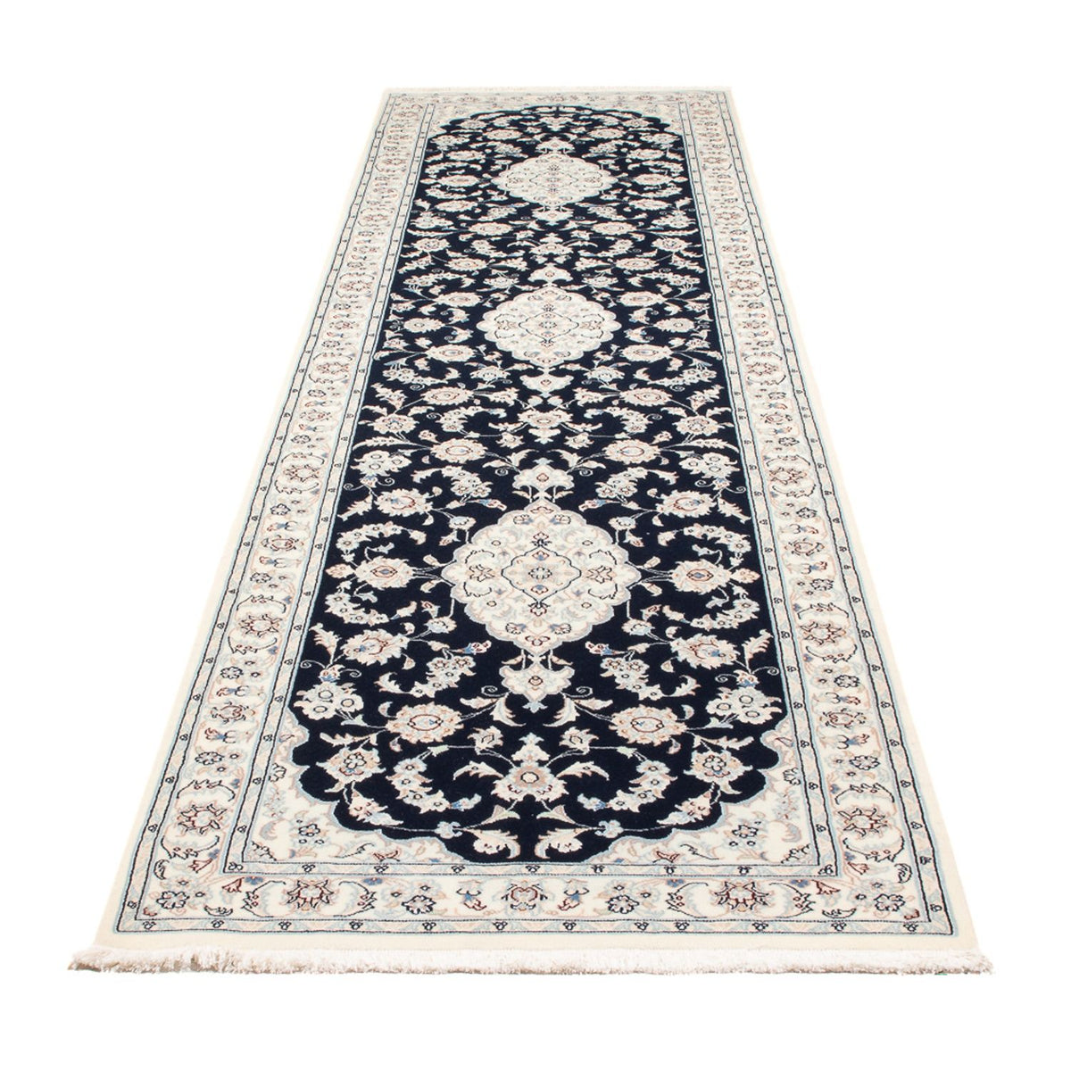 Løber Persisk tæppe - Nain - Premium - 339 x 86 cm - mørkeblå
