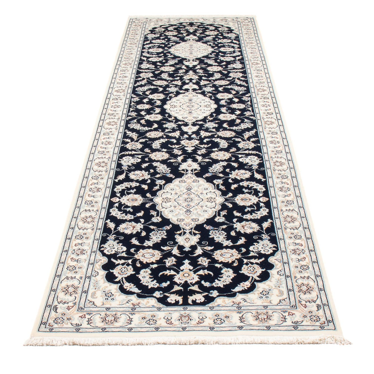 Løber Persisk tæppe - Nain - Premium - 340 x 85 cm - mørkeblå
