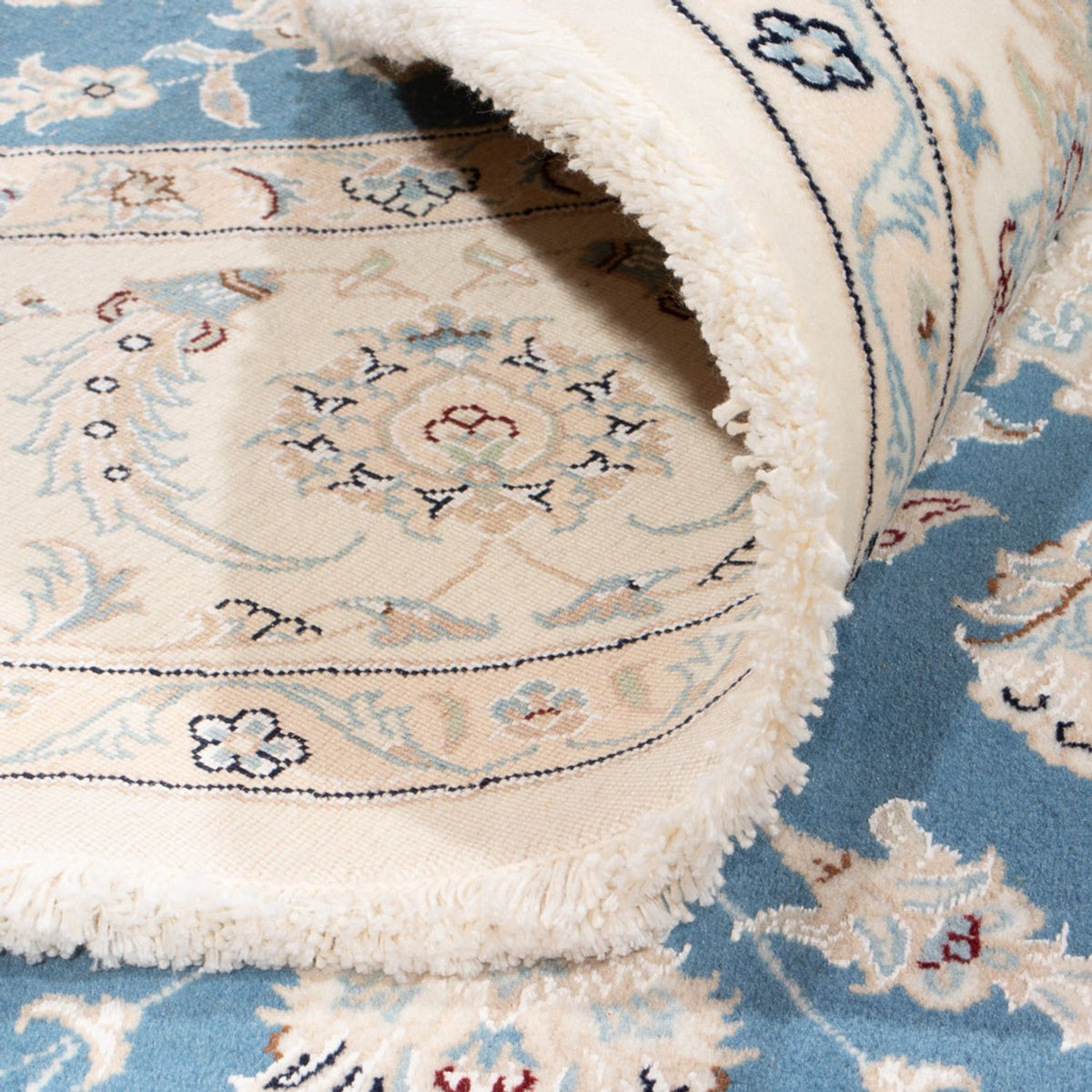 Persisk tæppe - Nain rundt  - 202 x 197 cm - lyseblå