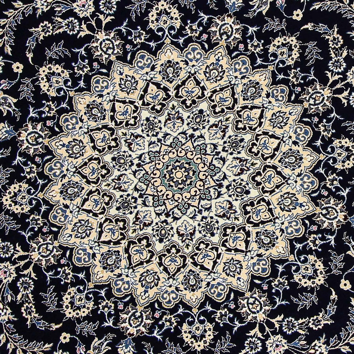 Persisk tæppe - Nain - Royal rundt - 260 x 260 cm - mørkeblå