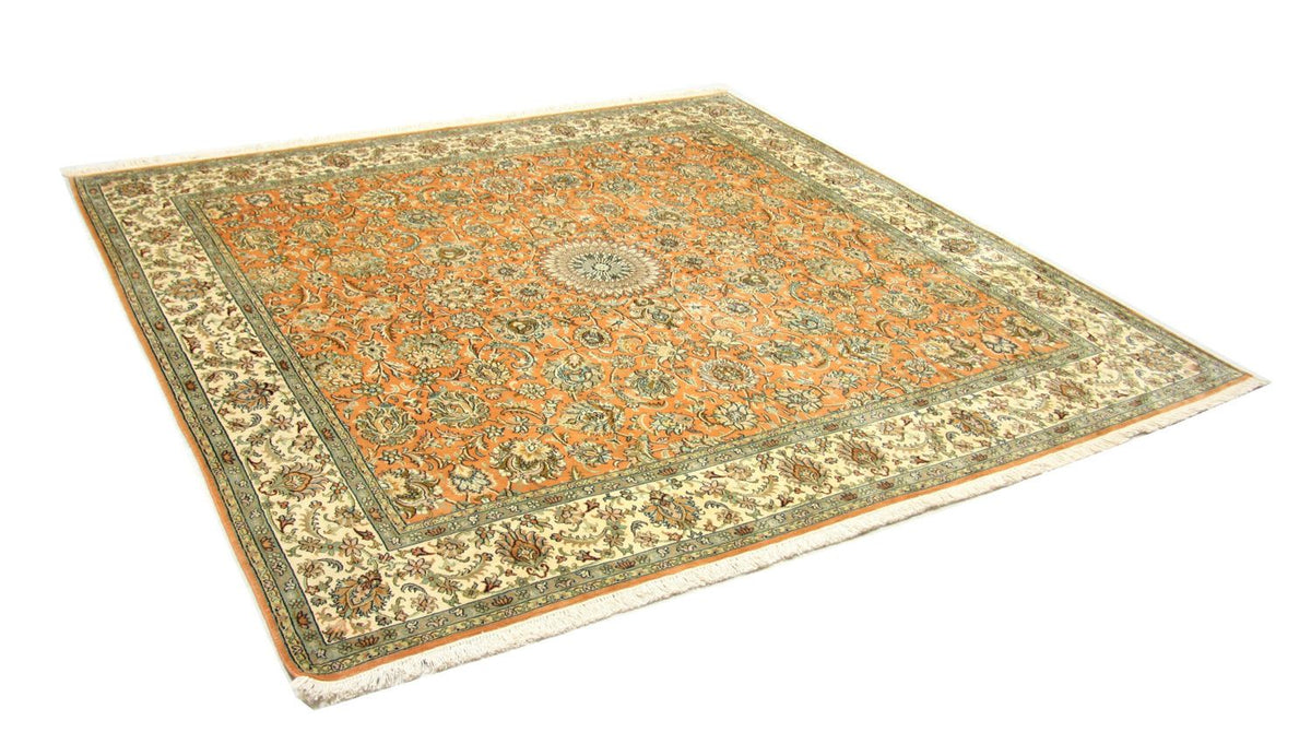 Silketæppe - Kashmir Silk firkantet - 216 x 211 cm - orange