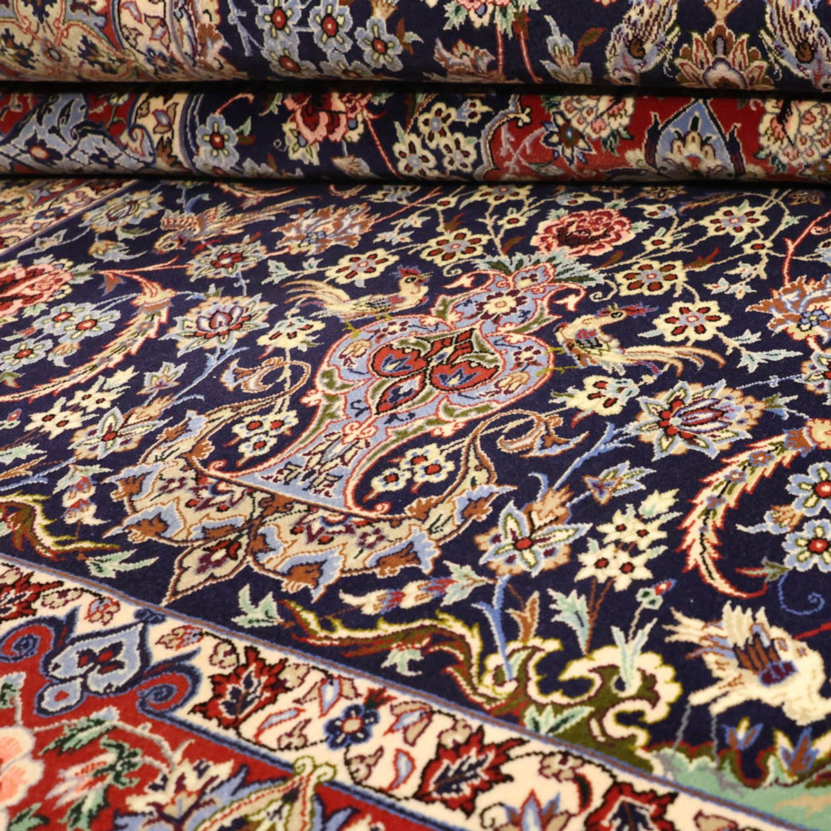 Orientalsk tæppe - Isfahan - Halskæde af silke - 166 x 114 cm - mørkeblå