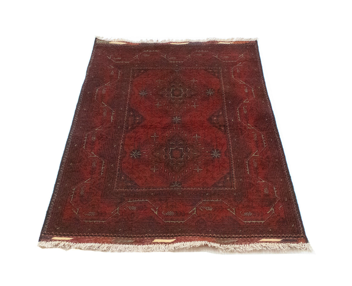 Afghansk tæppe - Kunduz - 123 x 75 cm - mørkerød
