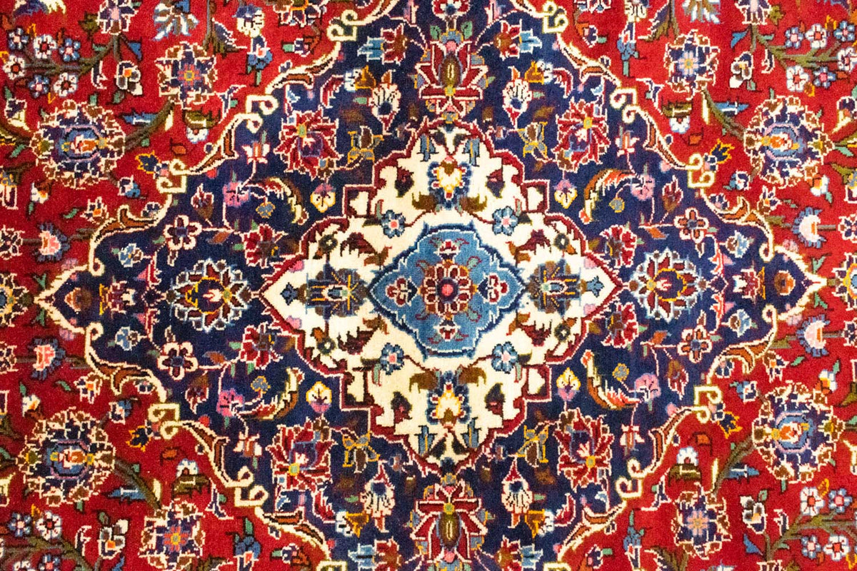 Persisk tæppe - Keshan - 362 x 251 cm - mørkerød