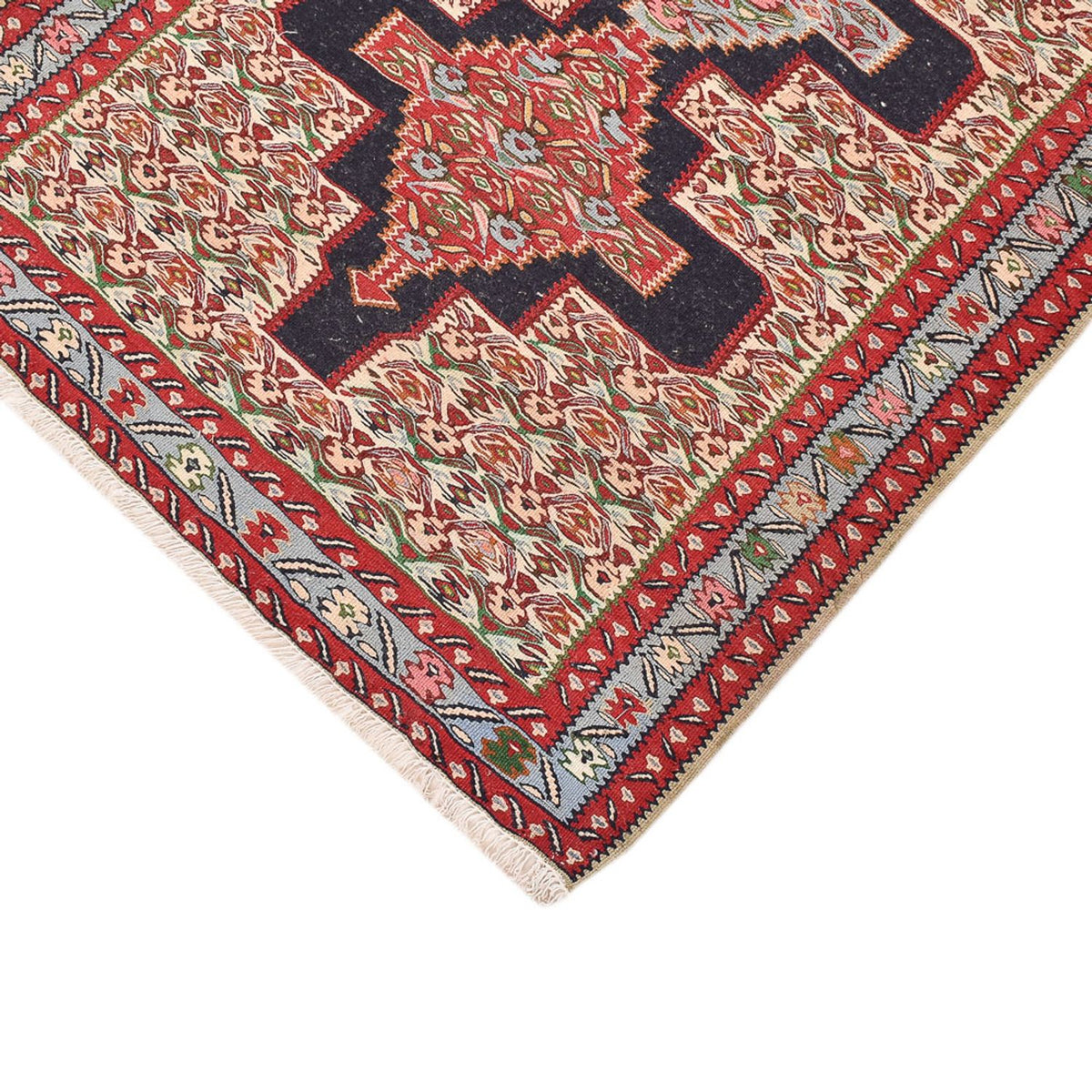 Løber Kelim-tæppe - orientalsk - 395 x 87 cm - mørkeblå