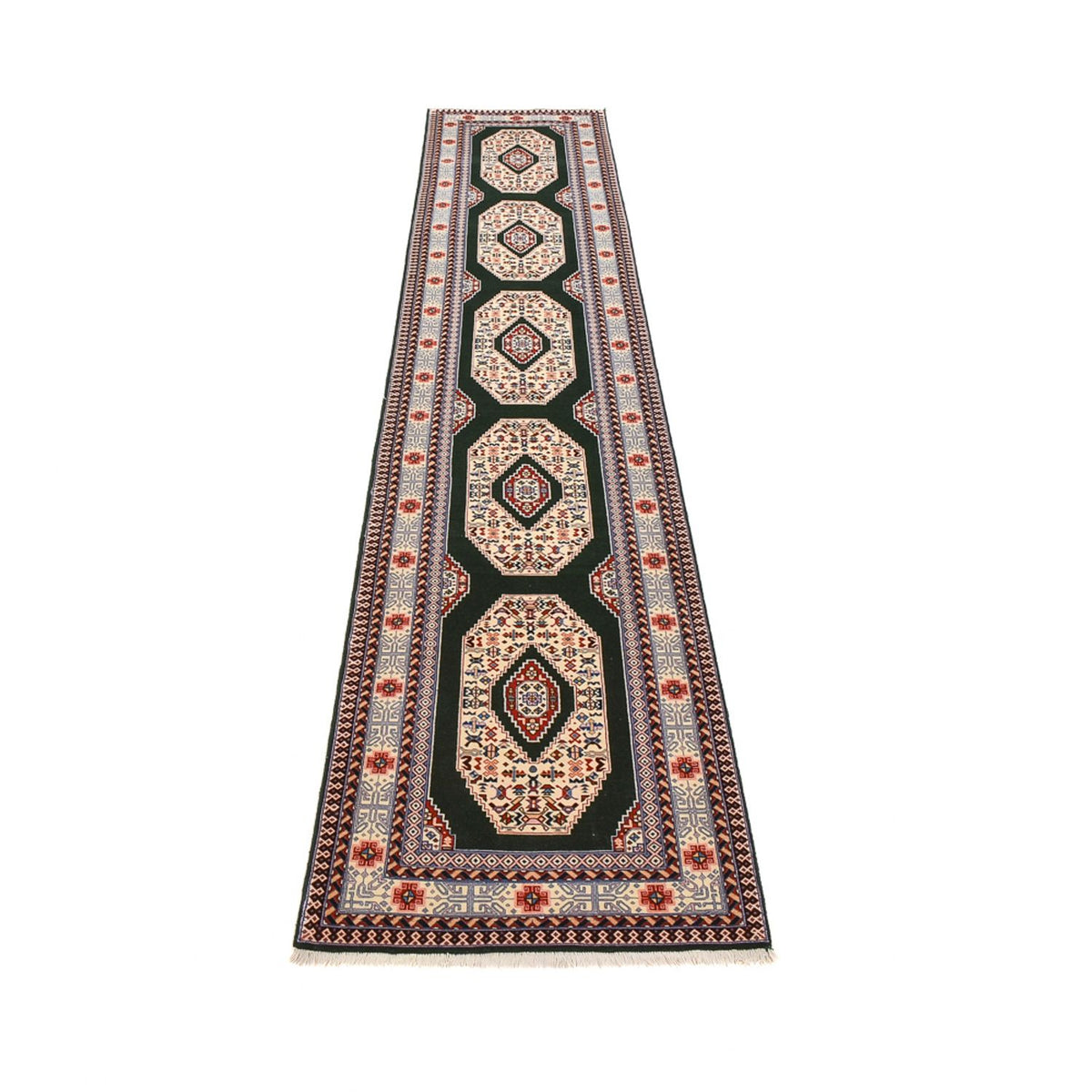 Løber Persisk tæppe - Tabriz - Premium - 372 x 74 cm - mørkeblå