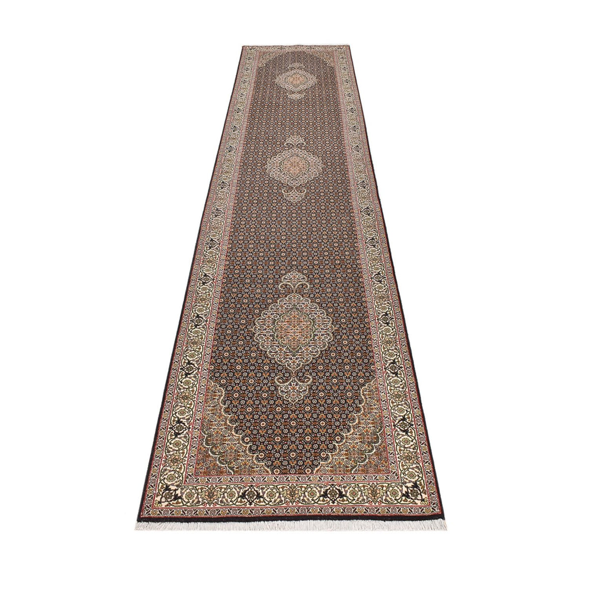 Løber Persisk tæppe - Tabriz - Royal - 390 x 82 cm - mørk beige