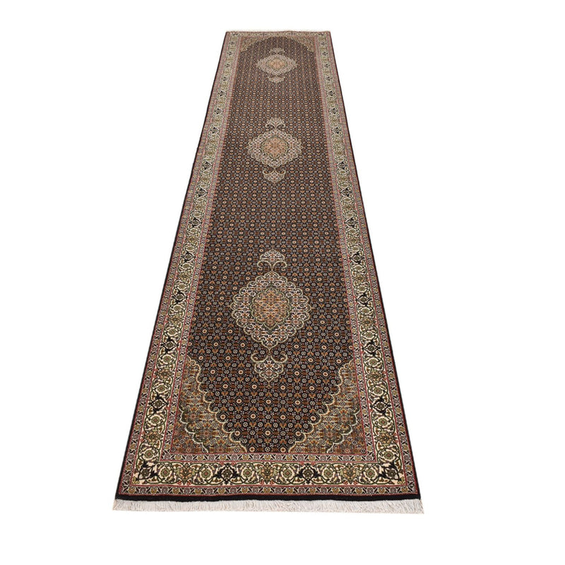 Løber Persisk tæppe - Tabriz - Royal - 393 x 82 cm - mørk beige