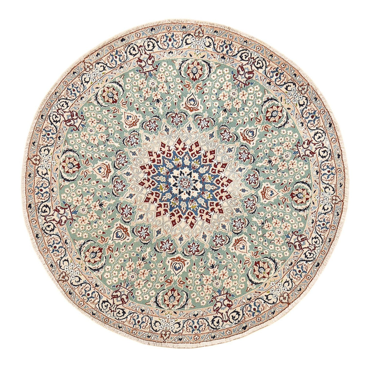 Persisk tæppe - Nain - Royal rundt  - 139 x 139 cm - lysegrøn