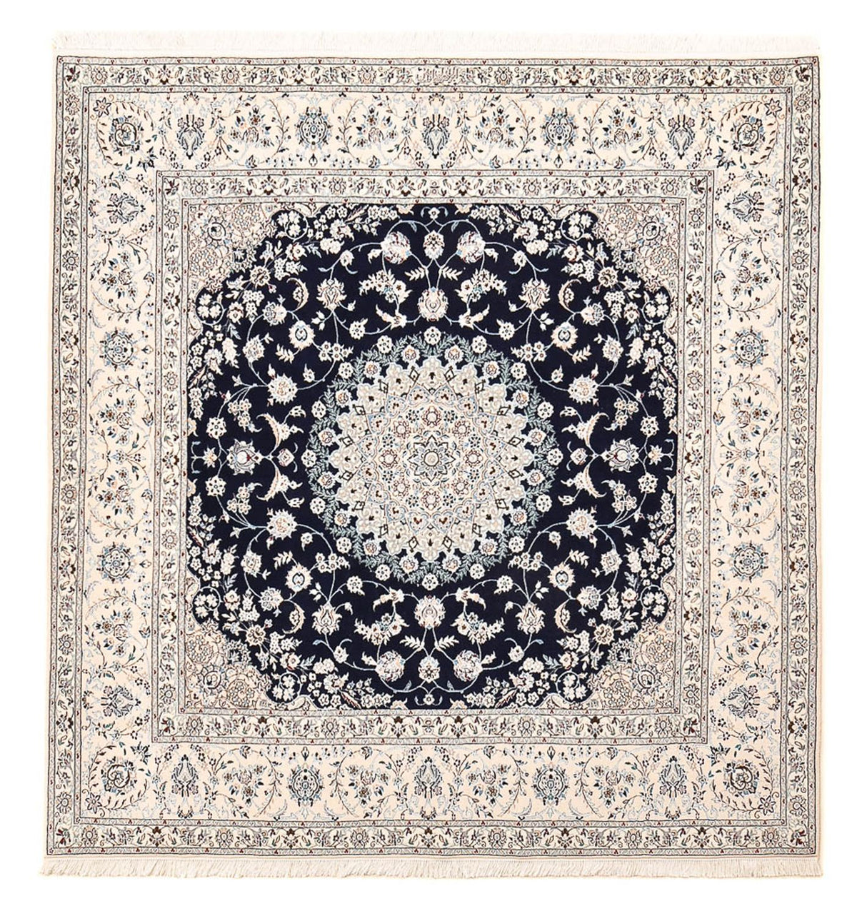 Persisk tæppe - Nain - Premium firkantet  - 206 x 206 cm - mørkeblå