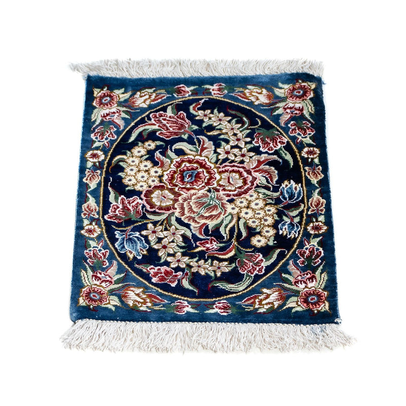 Silketæppe - Ghom Silk - Premium - 40 x 28 cm - mørkeblå