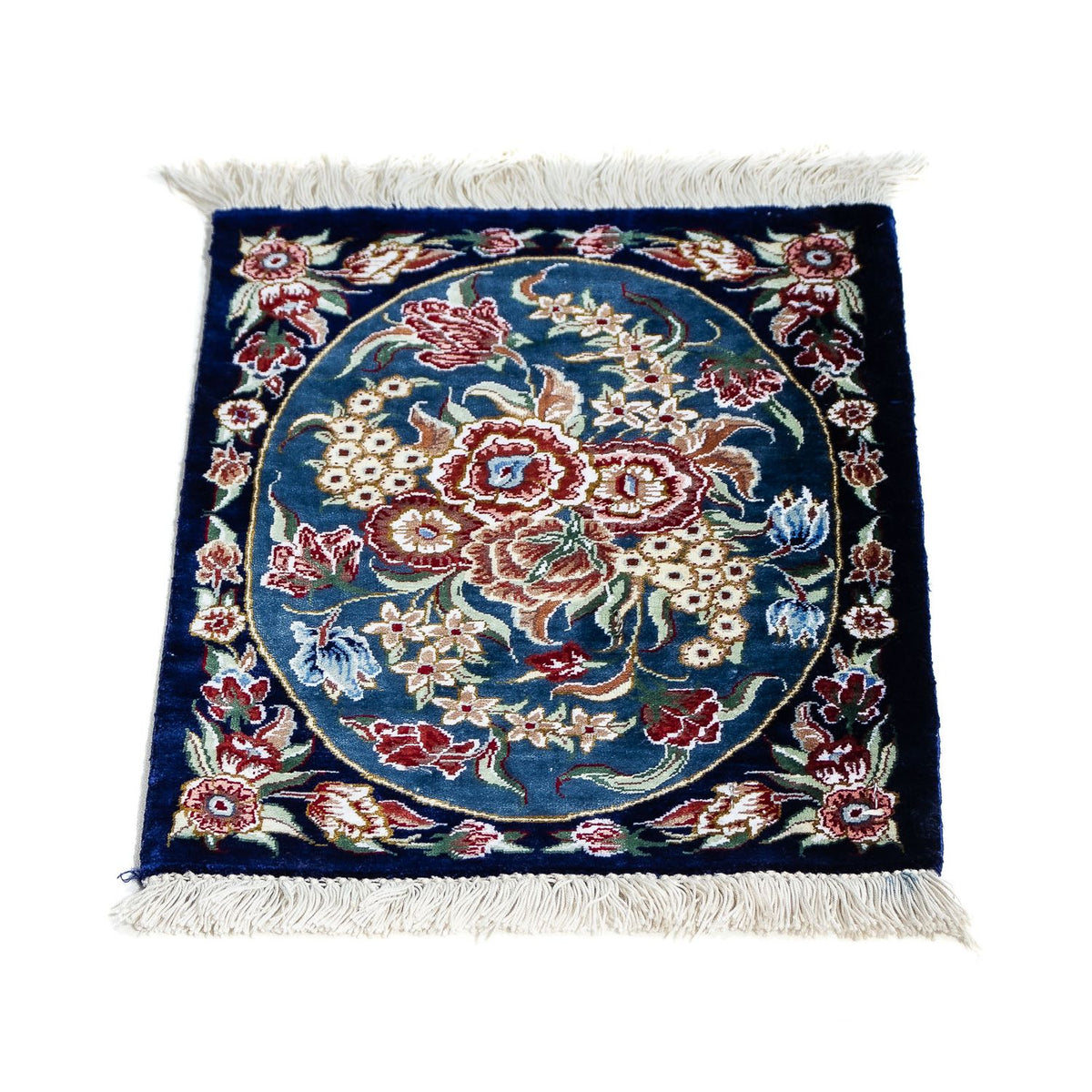 Silketæppe - Ghom Silk - Premium - 40 x 28 cm - mørkeblå