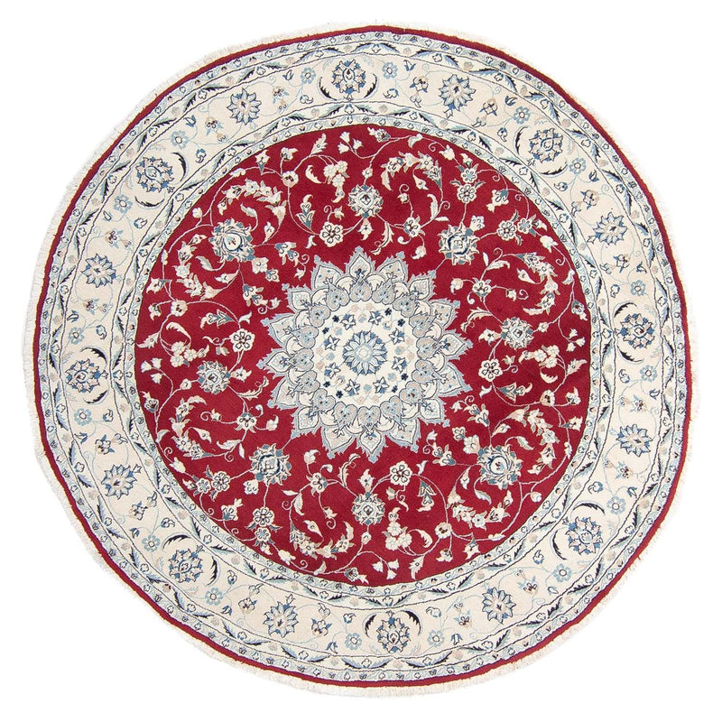 Persisk tæppe - Nain rundt  - 250 x 250 cm - mørkerød