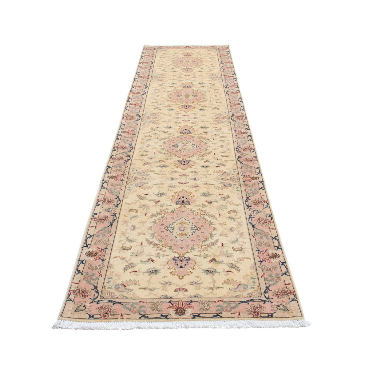 Løber Persisk tæppe - Tabriz - Royal - 397 x 86 cm - beige