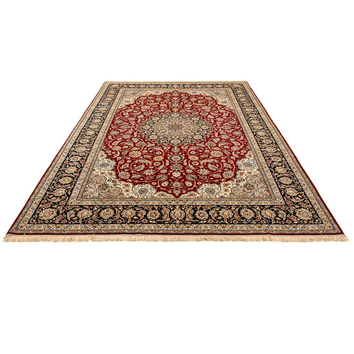 Persisk tæppe - Isfahan - Premium - 370 x 253 cm - mørkerød
