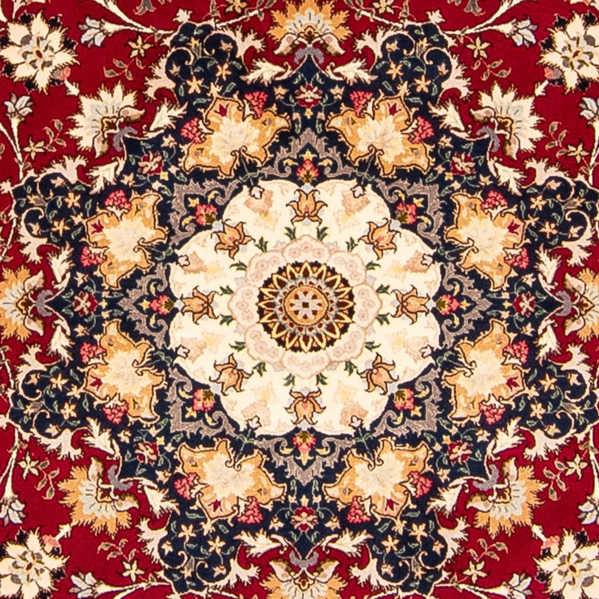 Persisk tæppe - Tabriz - Royal rundt - 250 x 250 cm - mørkerød