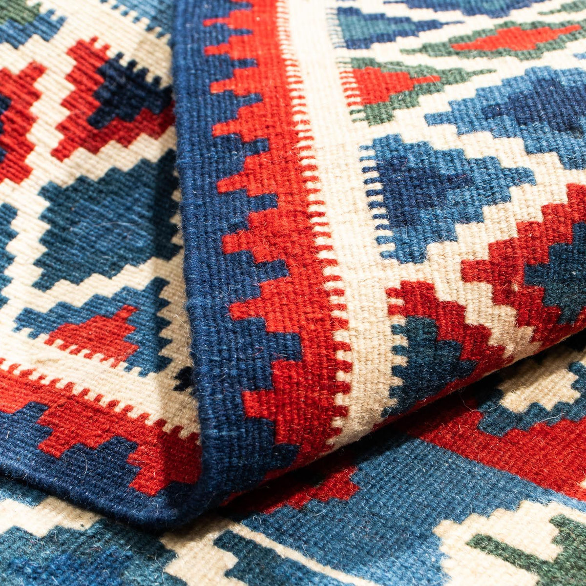 Kelim-tæppe - orientalsk firkantet  - 104 x 103 cm - mørkerød