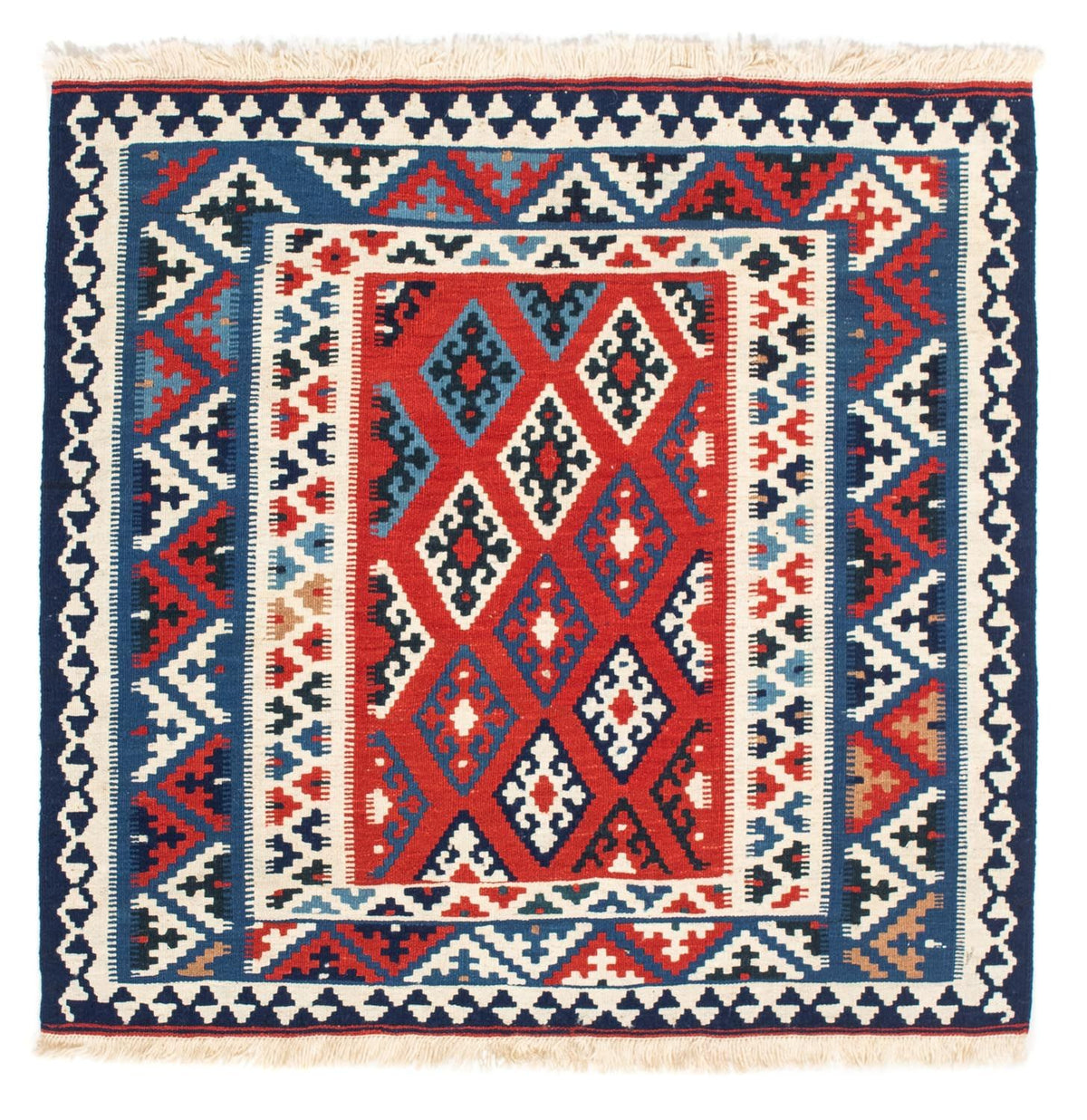Kelim-tæppe - orientalsk firkantet  - 103 x 95 cm - mørkerød