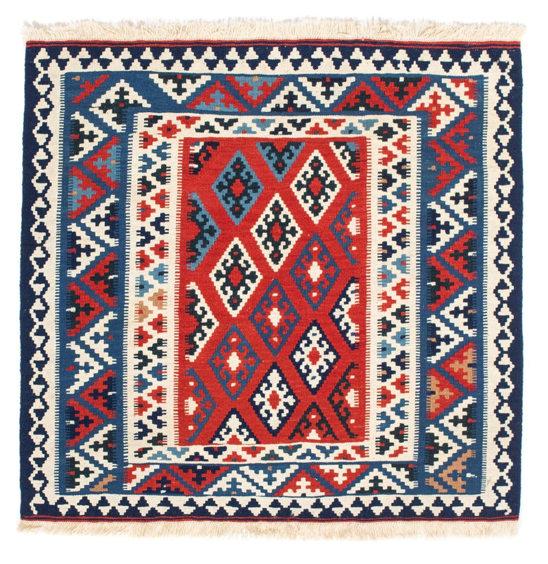 Kelim-tæppe - orientalsk firkantet  - 103 x 95 cm - mørkerød