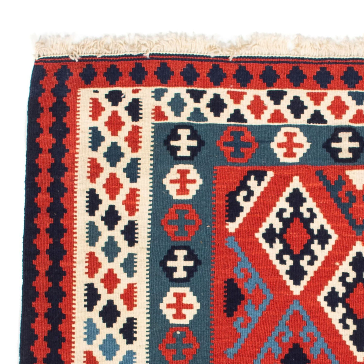 Kelim-tæppe - orientalsk firkantet  - 104 x 103 cm - mørkerød