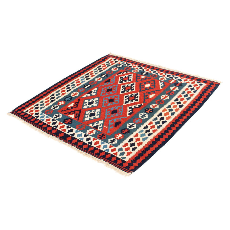 Kelim-tæppe - orientalsk firkantet  - 104 x 103 cm - mørkerød