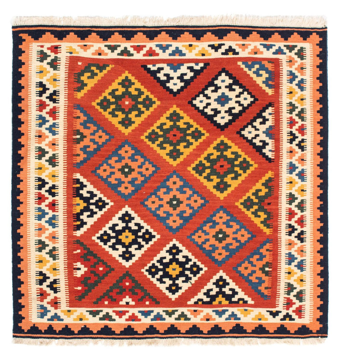 Kelim-tæppe - orientalsk firkantet  - 106 x 104 cm - rød