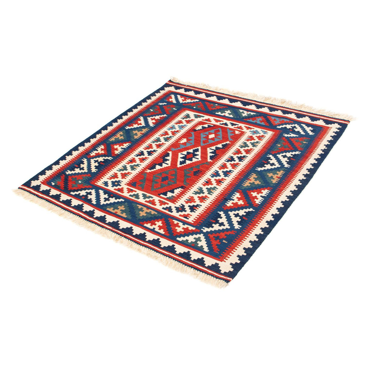 Kelim-tæppe - orientalsk firkantet  - 98 x 93 cm - mørkeblå