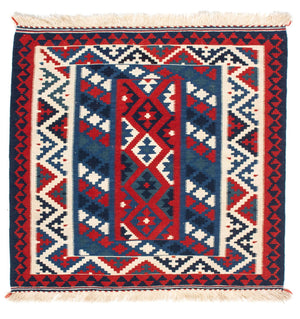 Kelim-tæppe - orientalsk firkantet  - 103 x 100 cm - mørkeblå