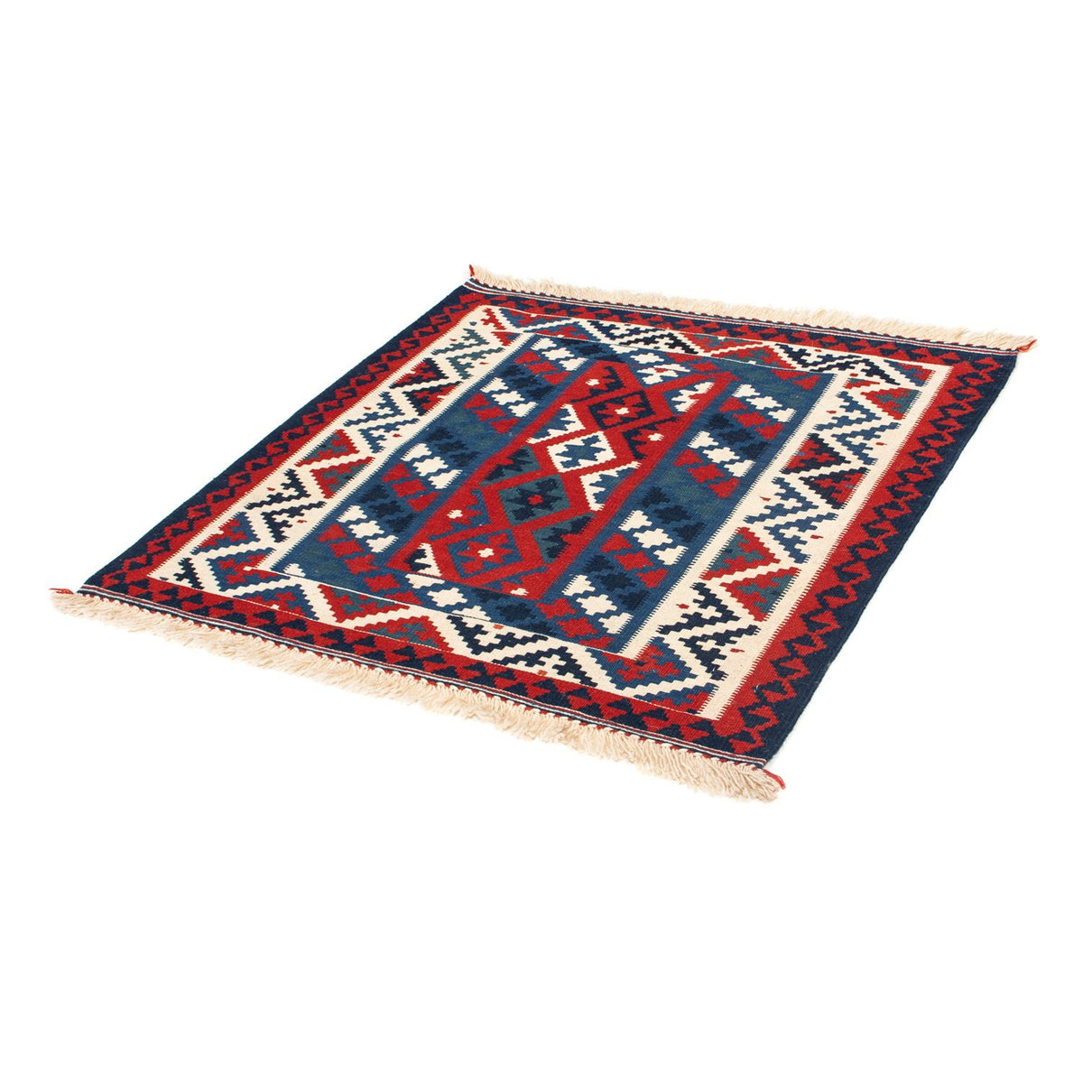 Kelim-tæppe - orientalsk firkantet  - 103 x 100 cm - mørkeblå