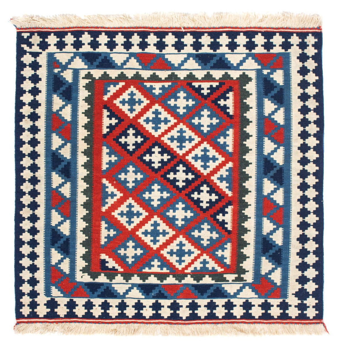 Kelim-tæppe - orientalsk firkantet  - 103 x 100 cm - mørkeblå