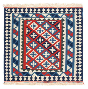 Kelim-tæppe - orientalsk firkantet  - 103 x 100 cm - mørkeblå