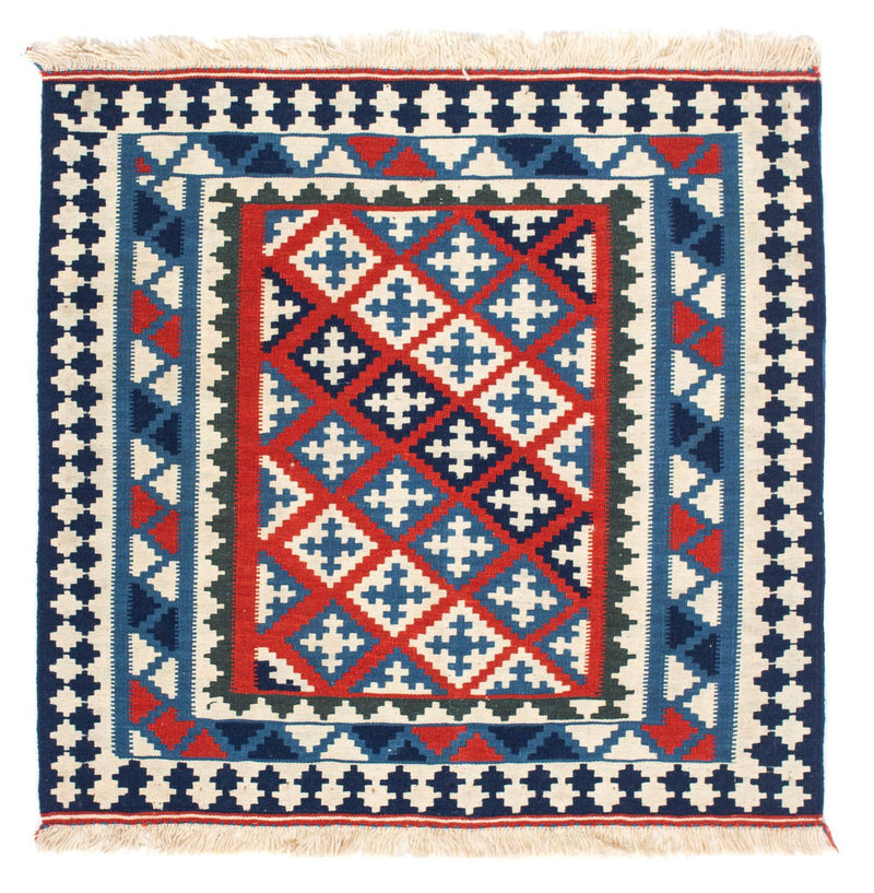 Kelim-tæppe - orientalsk firkantet  - 103 x 100 cm - mørkeblå