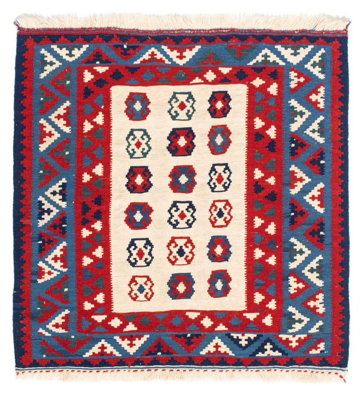 Kelim-tæppe - orientalsk firkantet - 100 x 100 cm - beige