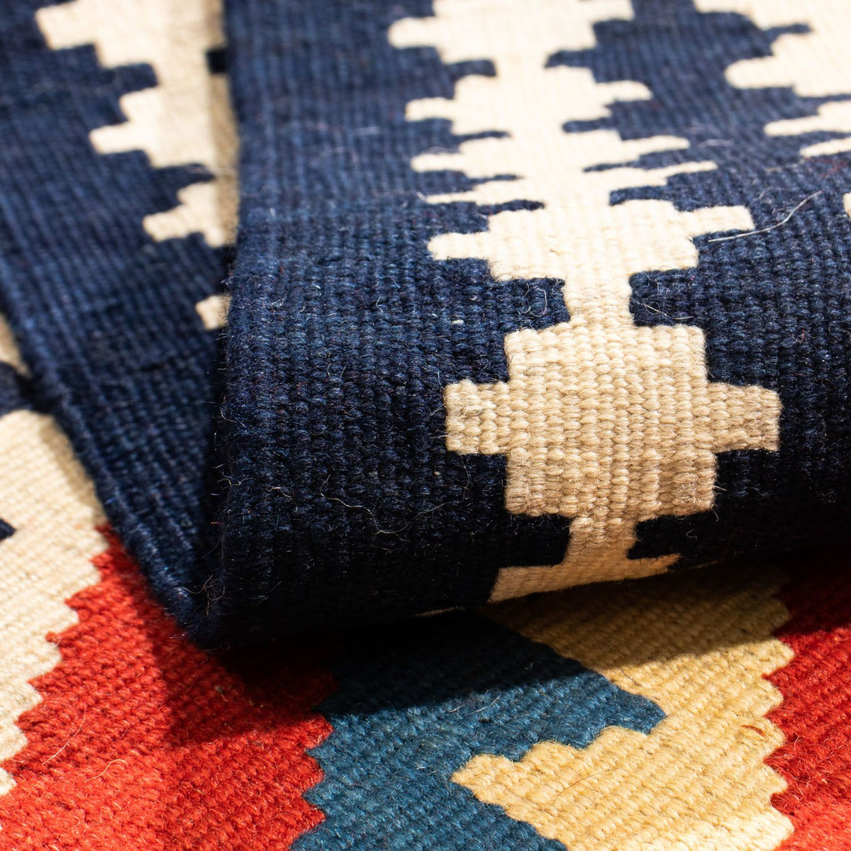 Kelim-tæppe - orientalsk firkantet  - 100 x 97 cm - rød