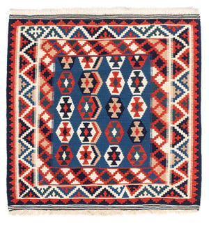 Kelim-tæppe - orientalsk firkantet  - 105 x 105 cm - mørkeblå