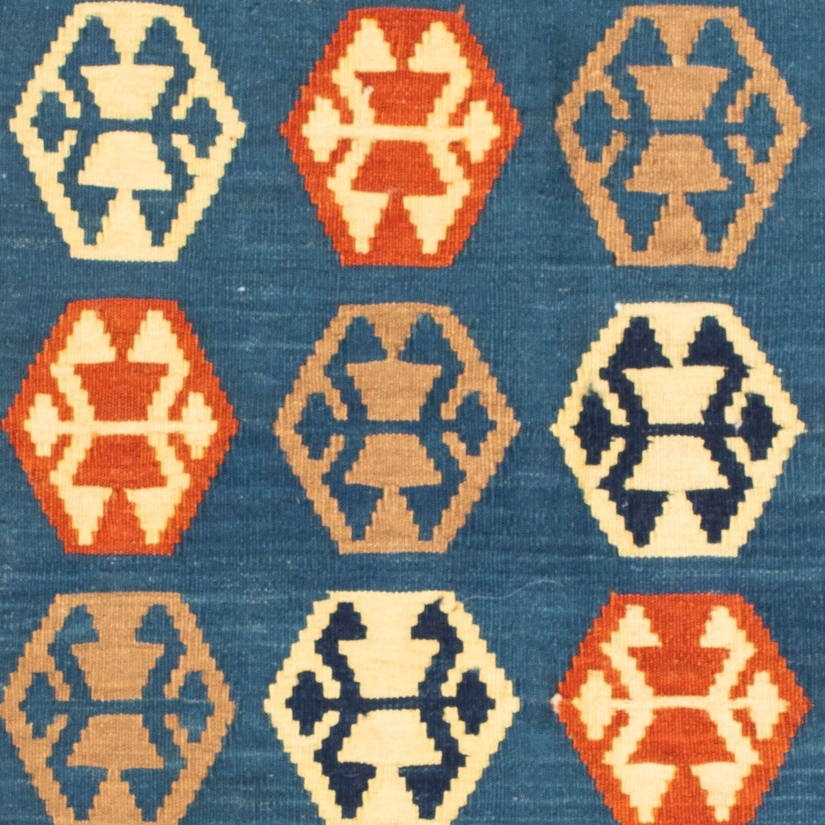 Kelim-tæppe - orientalsk firkantet  - 102 x 95 cm - mørkeblå
