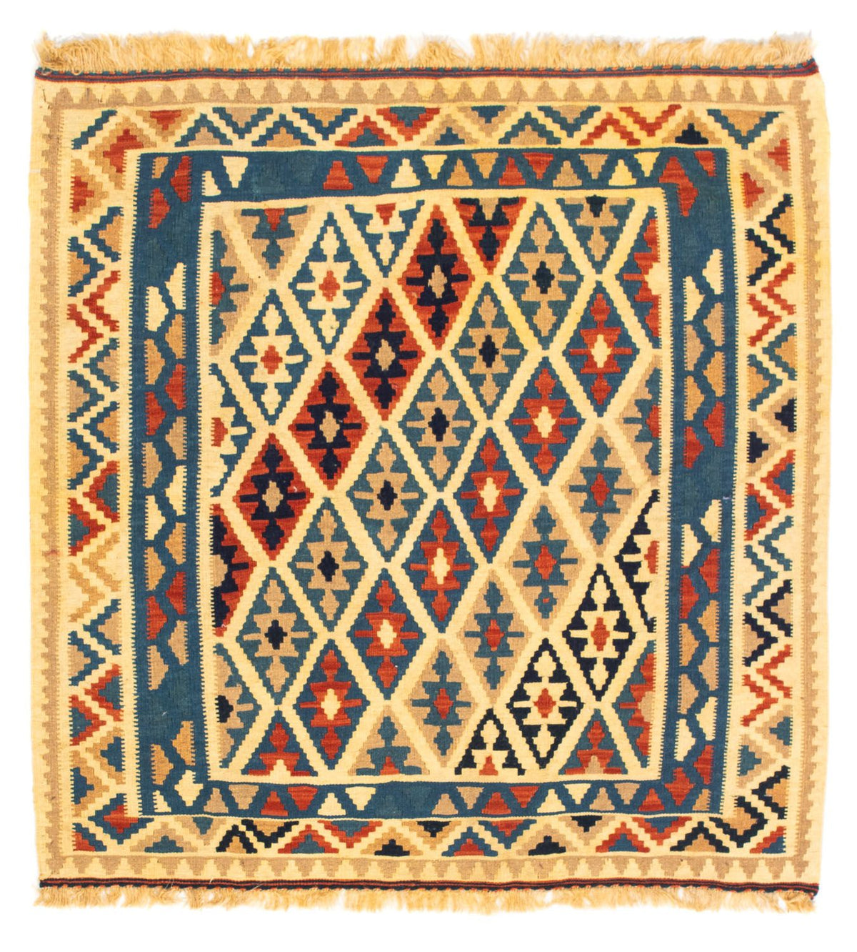 Kelim-tæppe - orientalsk firkantet - 105 x 102 cm - flerfarvet