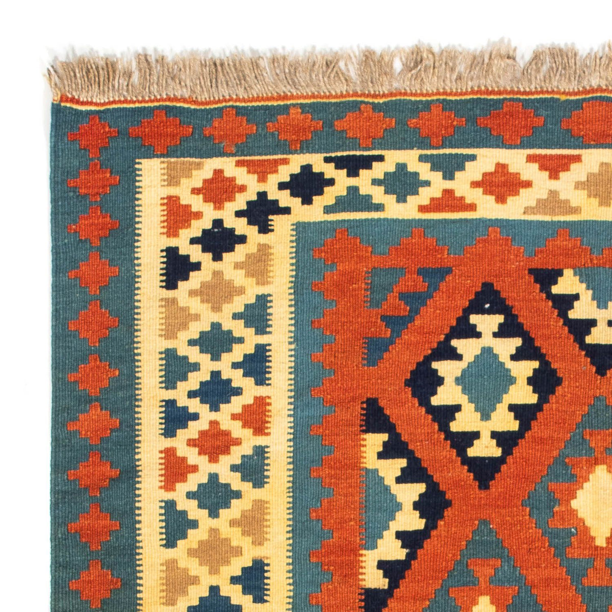 Kelim-tæppe - orientalsk firkantet  - 103 x 103 cm - rust