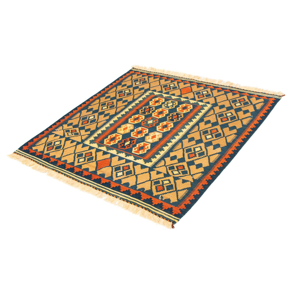 Kelim-tæppe - orientalsk firkantet - 100 x 98 cm - mørkeblå