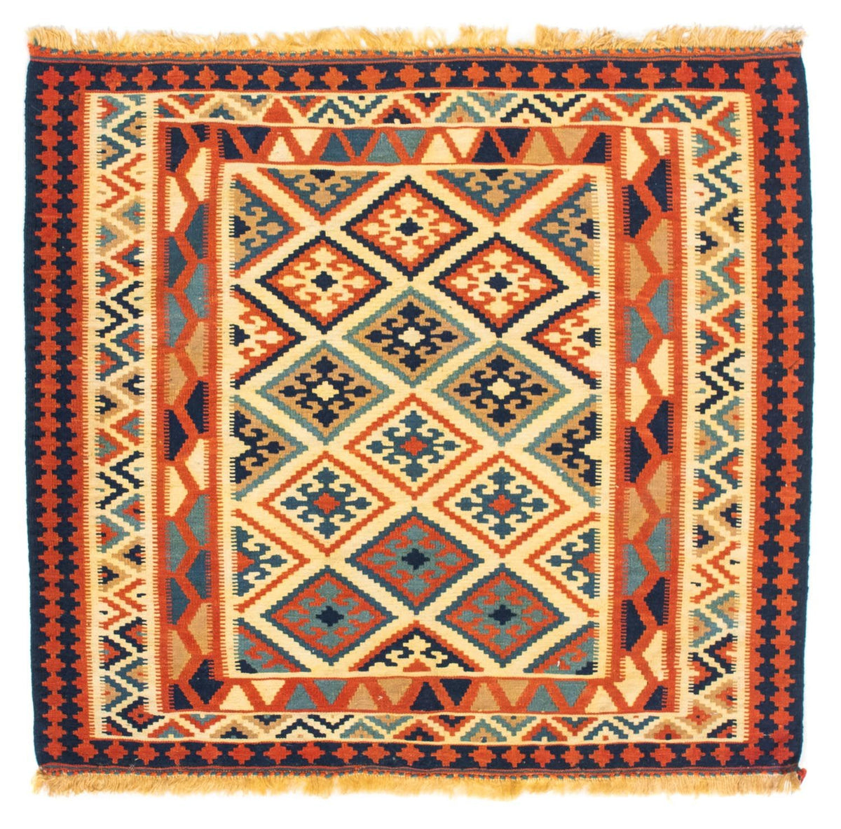 Kelim-tæppe - orientalsk firkantet - 103 x 100 cm - beige