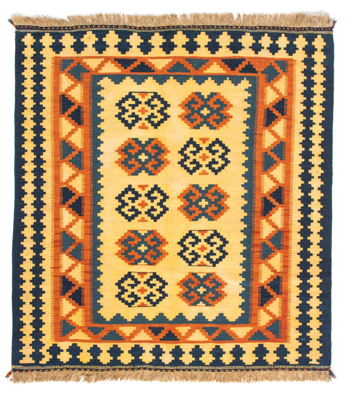 Kelim-tæppe - orientalsk firkantet  - 107 x 100 cm - lys beige