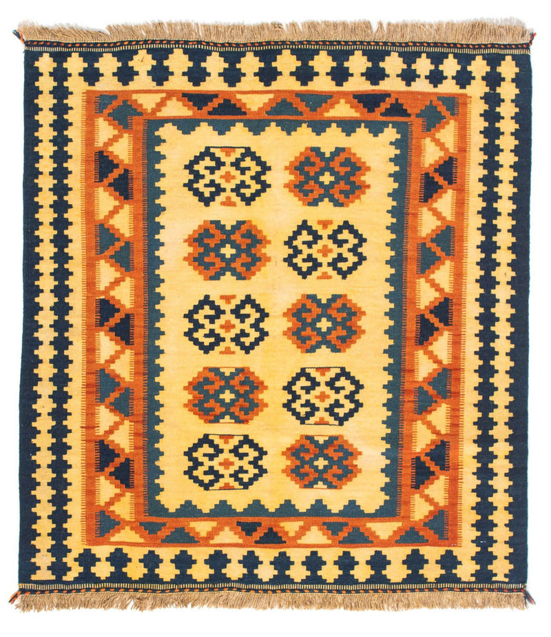 Kelim-tæppe - orientalsk firkantet  - 107 x 100 cm - lys beige