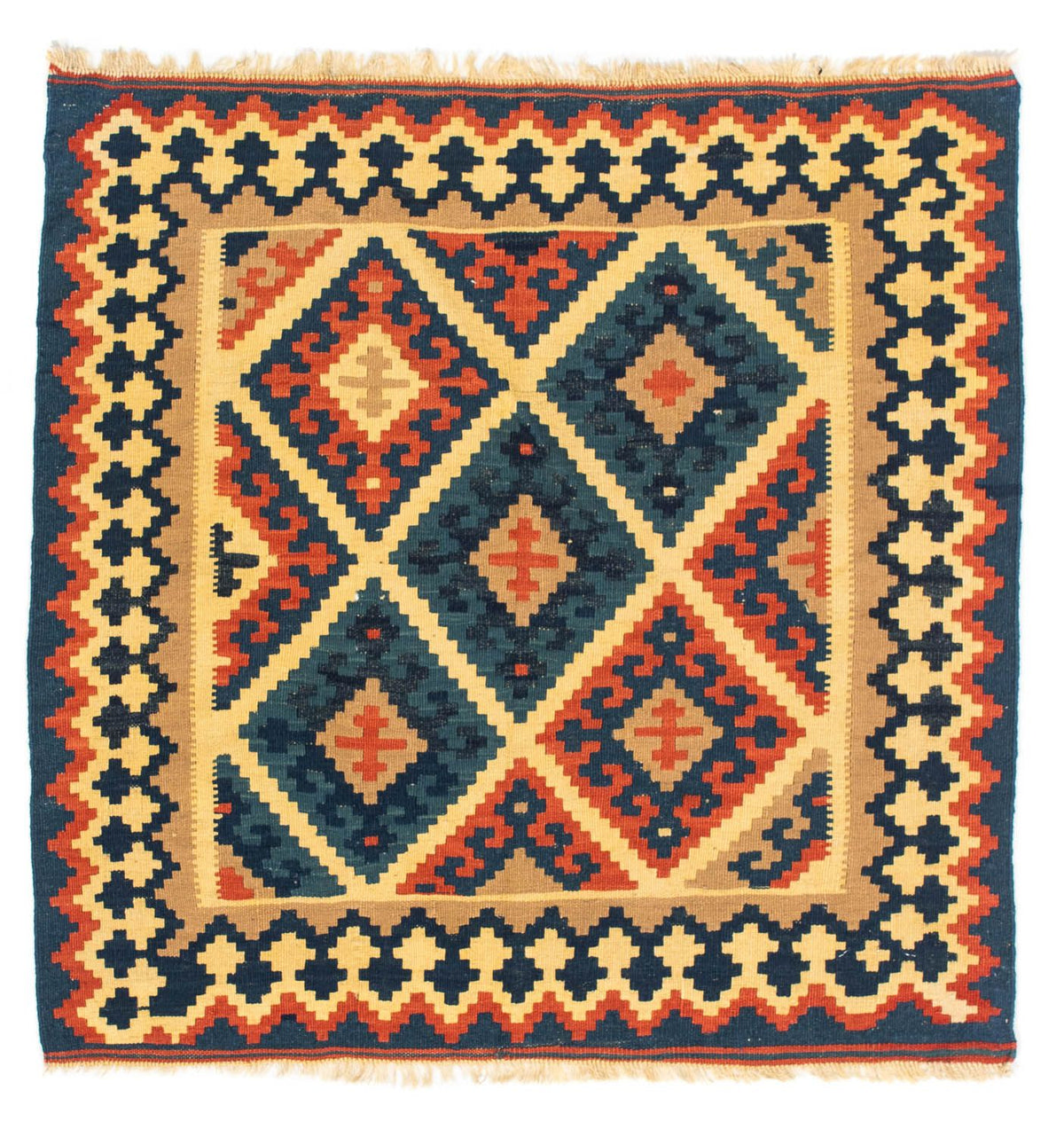 Kelim-tæppe - orientalsk firkantet  - 98 x 96 cm - flerfarvet