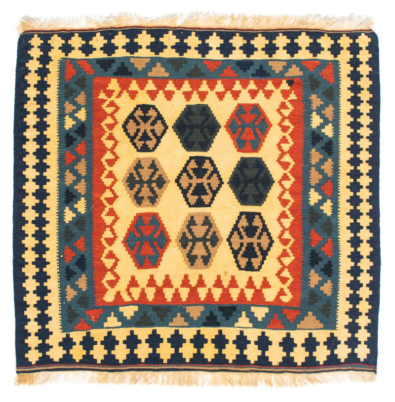 Kelim-tæppe - orientalsk firkantet  - 103 x 100 cm - mørkeblå