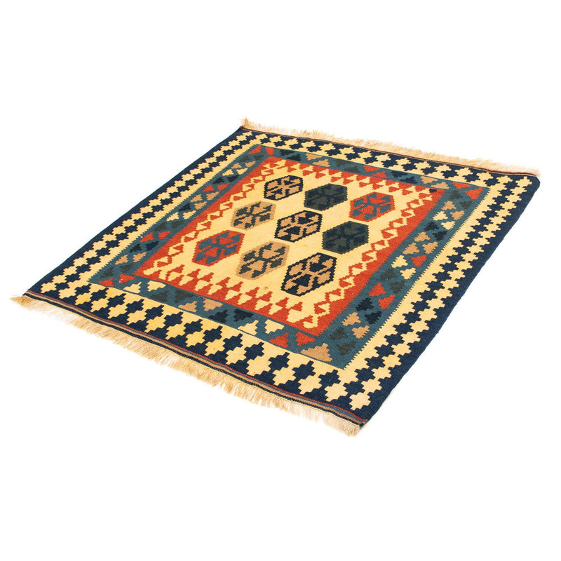 Kelim-tæppe - orientalsk firkantet  - 103 x 100 cm - mørkeblå