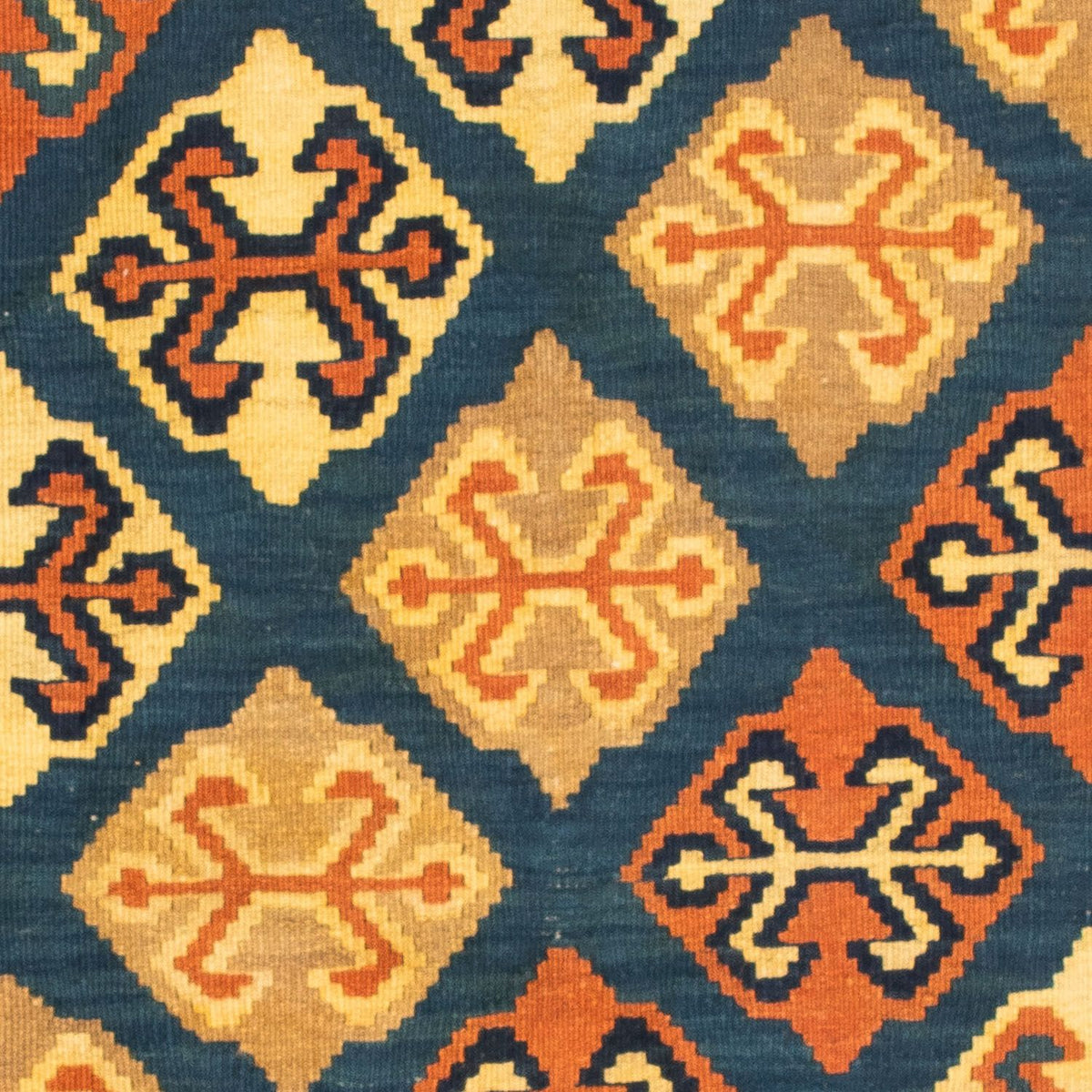 Kelim-tæppe - orientalsk firkantet - 104 x 100 cm - mørkeblå