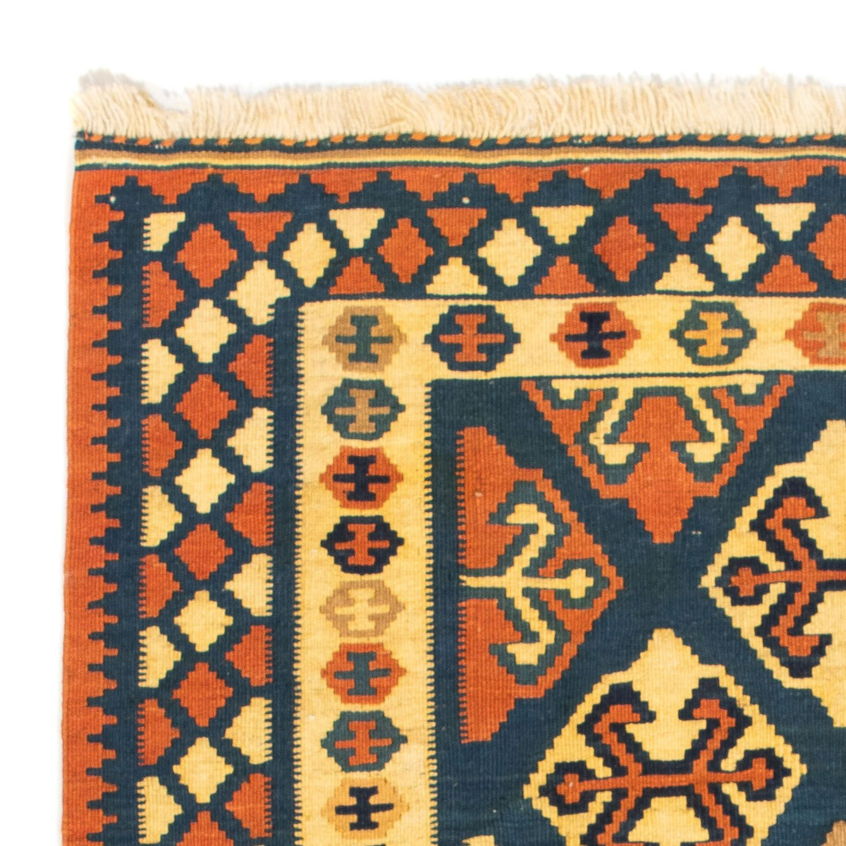 Kelim-tæppe - orientalsk firkantet - 104 x 100 cm - mørkeblå