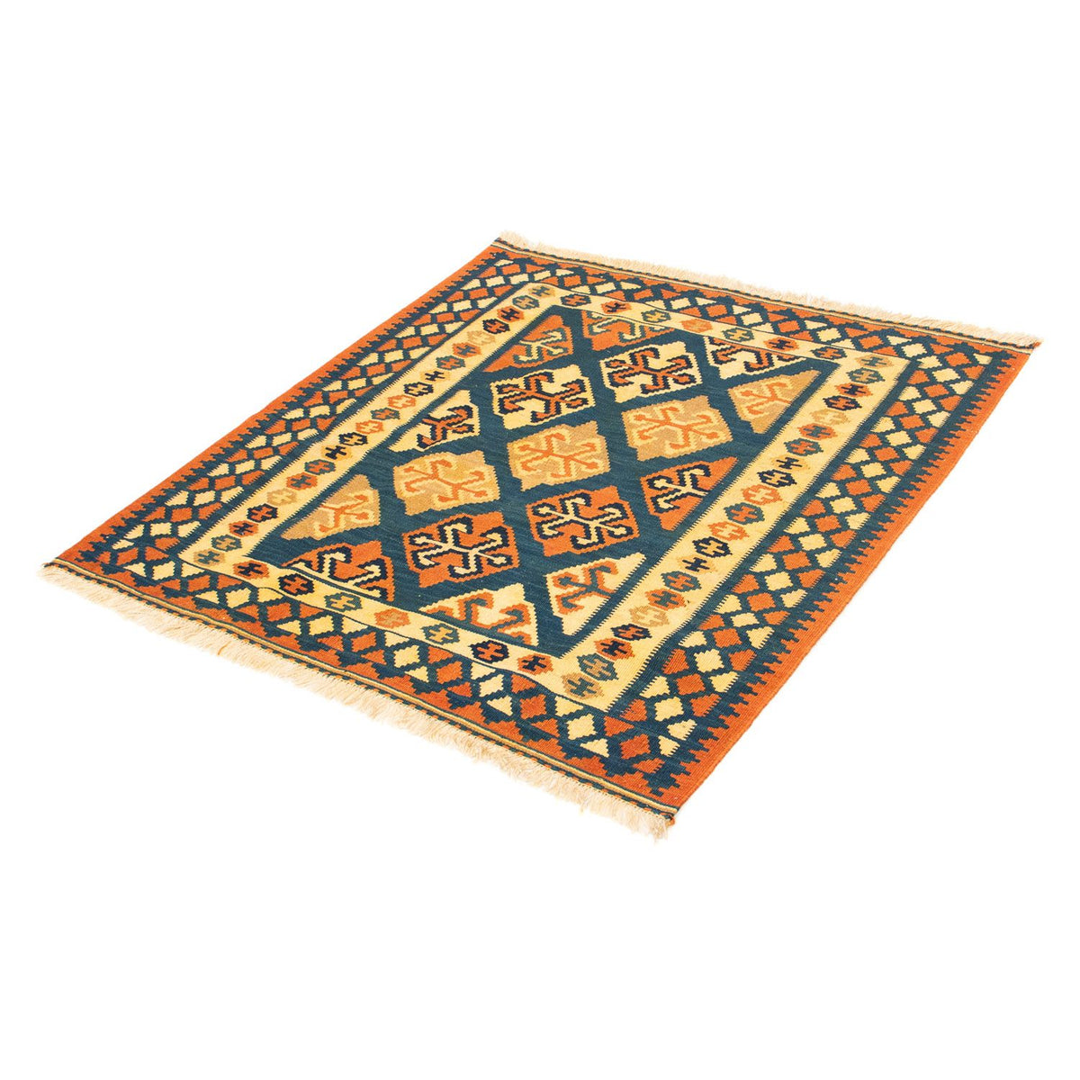 Kelim-tæppe - orientalsk firkantet - 104 x 100 cm - mørkeblå