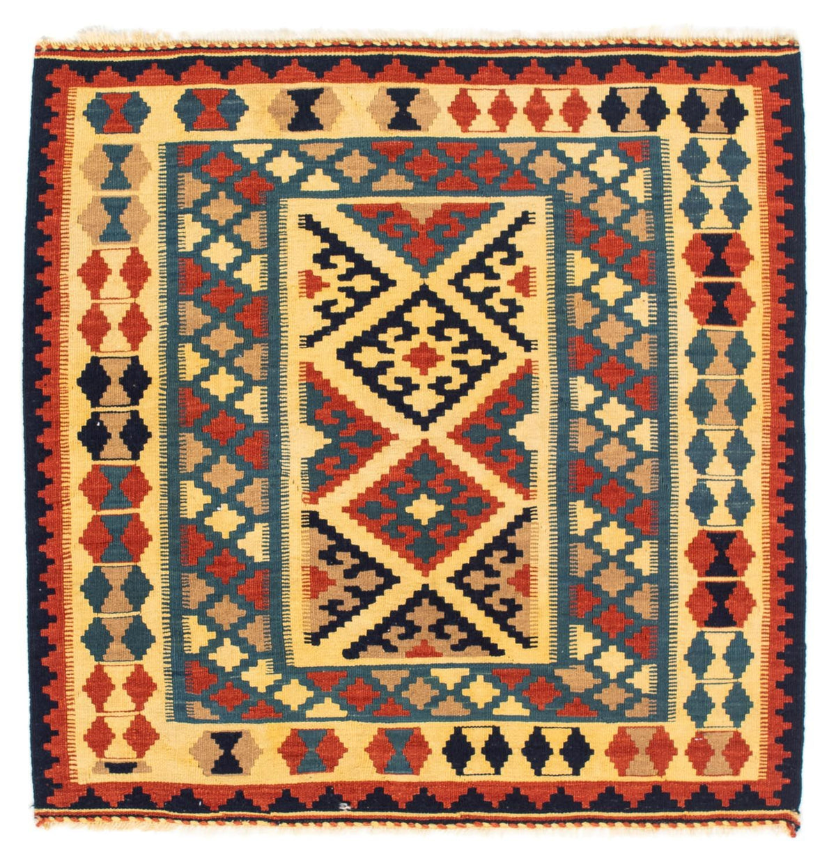 Kelim-tæppe - orientalsk firkantet  - 100 x 100 cm - blå