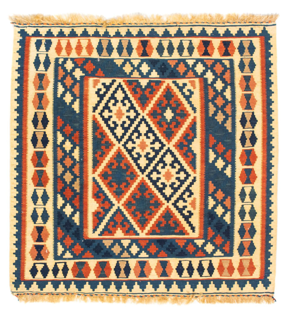 Kelim-tæppe - orientalsk firkantet - 106 x 100 cm - flerfarvet